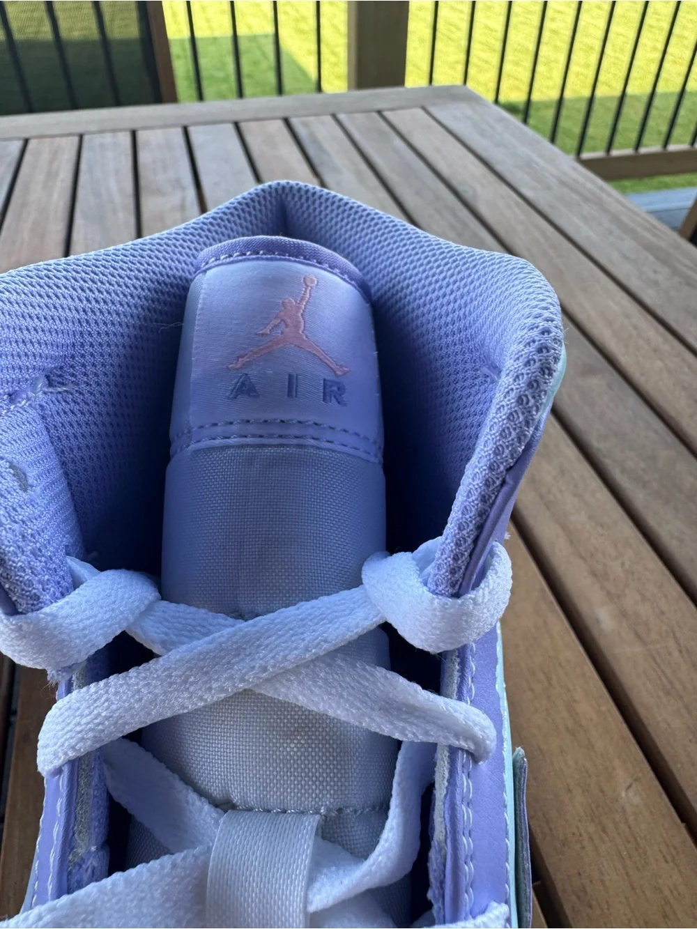 Size 10.5 men’s Jordan Air Jordan 1 Mid Lavender and Mint Sneakers
